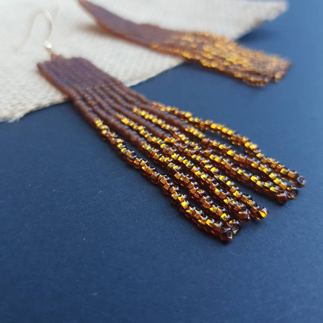 Brown Beaded Earrings Tiny Seed Bead Earrings Minimalist Jewelry