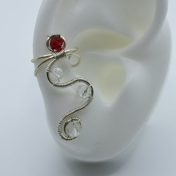 red and crystal wire earcuff