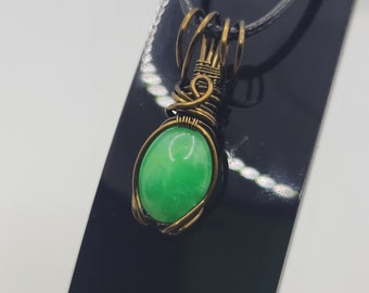 Petite Chrysoprase pendant, wire wrapped bronze pendant