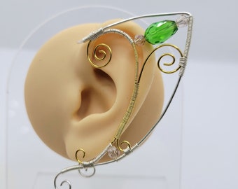 Crystal elf ear cuff set, gold and silver cuff