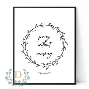 Pray Without Ceasing (1 Thessalonians 5:17), Bible Verse Digital Wall Art, Minimal and Modern Christian Art, Christian Decor