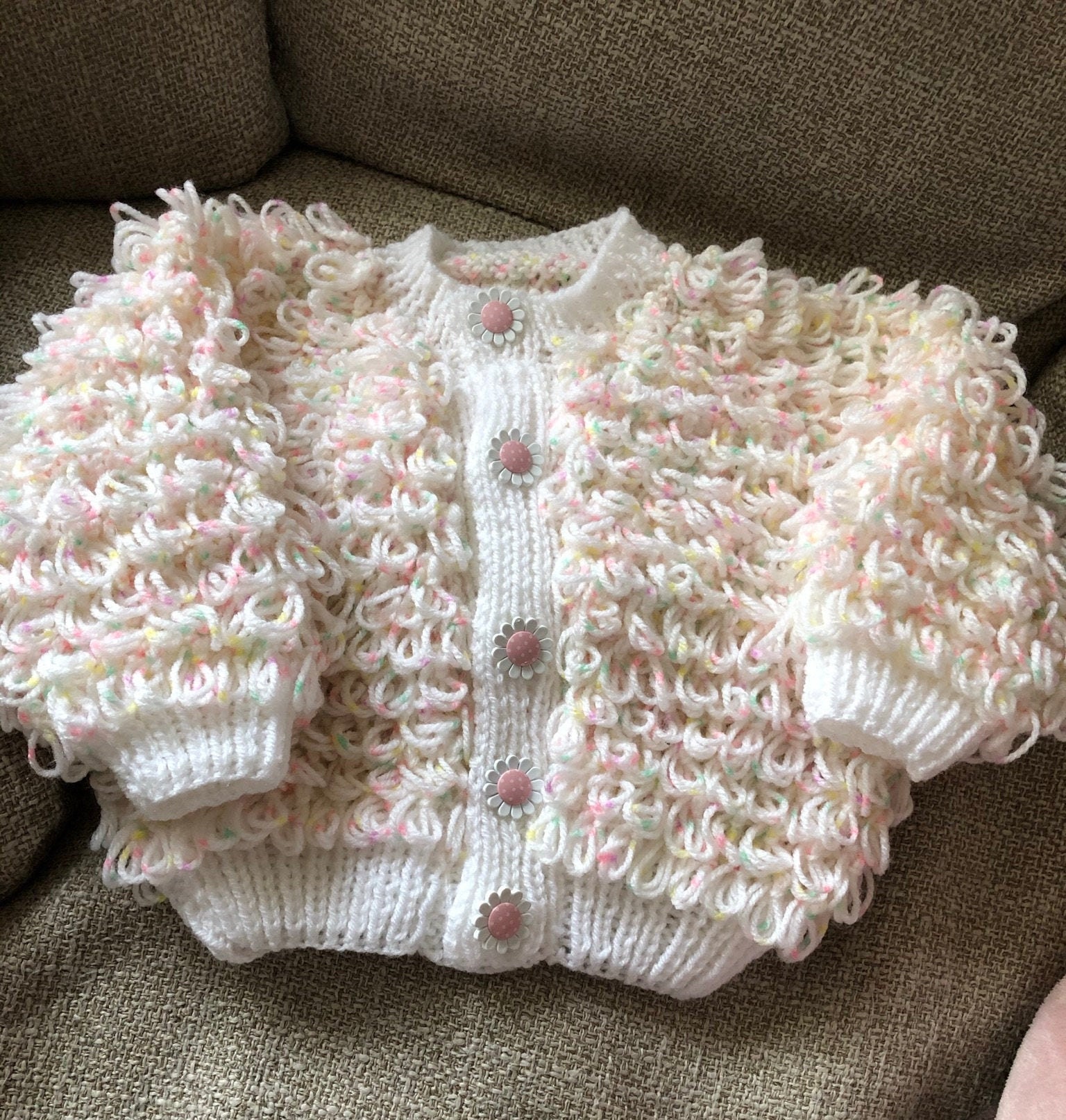 Hand knitted baby loopy jacket/cardigan Etsy