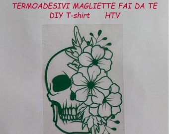 Termoadesivo maglietta fai da te teschio florale idea regalo personalizzazione maglietta felpa cuscino