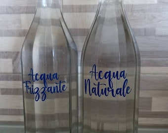 Set 8 etichette adesive personalizzate, bottiglie acqua frizzante, acqua naturale, scritte adesive,