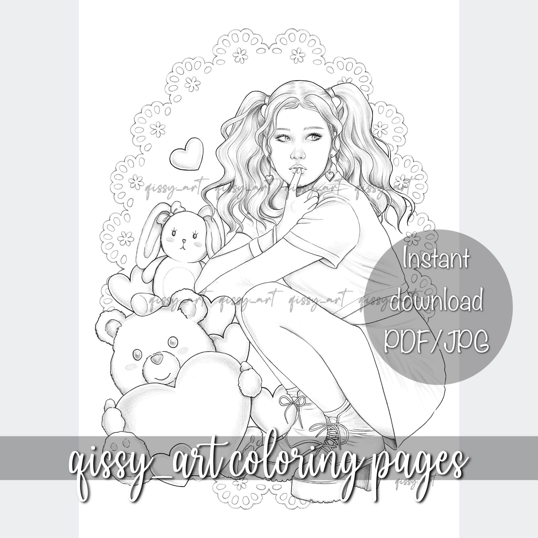 SANA Premium Greyscale Digital Coloring Page | Qissy_art - Etsy