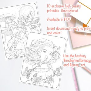 Digital Coloring Book enchanted Fantasy Girls Qissy_art - Etsy