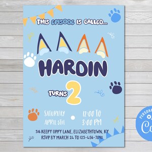 Blue Dog Birthday Invite, Dog Birthday Invite, Kid&#39;s Birthday Invitation, Boy&#39;s Birthday Invite, Dog Themed Birthday Invite, Blue Dog Party