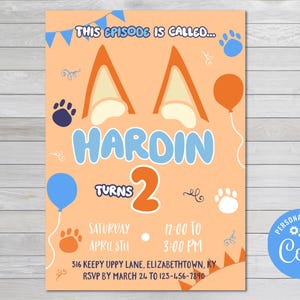Blue Dog Birthday Invite, Dog Birthday Invite, Kid&#39;s Birthday Invitation, Boy&#39;s Birthday Invite, Dog Themed Birthday Invite, Blue Dog Party