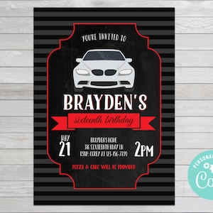 Boy&#39;s Sixteenth Birthday Invite - Car Birthday Invite - Sweet Sixteen Birthday - License Plate Birthday Invite - 16th Birthday Invite