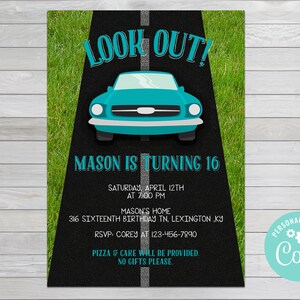 Boy&#39;s Sixteenth Birthday Invite - Car Birthday Invite - Sweet Sixteen Birthday - License Plate Birthday Invite - 16th Birthday Invite
