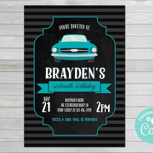 Boy&#39;s Sixteenth Birthday Invite - Car Birthday Invite - Sweet Sixteen Birthday - License Plate Birthday Invite - 16th Birthday Invite