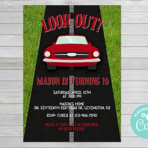 Boy&#39;s Sixteenth Birthday Invite - Car Birthday Invite - Sweet Sixteen Birthday - License Plate Birthday Invite - 16th Birthday Invite