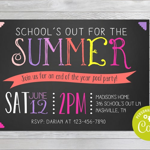 EDITABLE End of School Party Invitation Printable Digital - Etsy