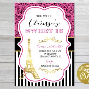 Editable, Paris Sweet 16 Birthday Invite, Paris Birthday Invitation, Sweet Sixteen Birthday Invite, Sweet Sixteenth Sweet 16th Eiffel Tower