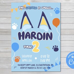 Blue Dog Birthday Invite, Dog Birthday Invite, Kid&#39;s Birthday Invitation, Boy&#39;s Birthday Invite, Dog Themed Birthday Invite, Blue Dog Party