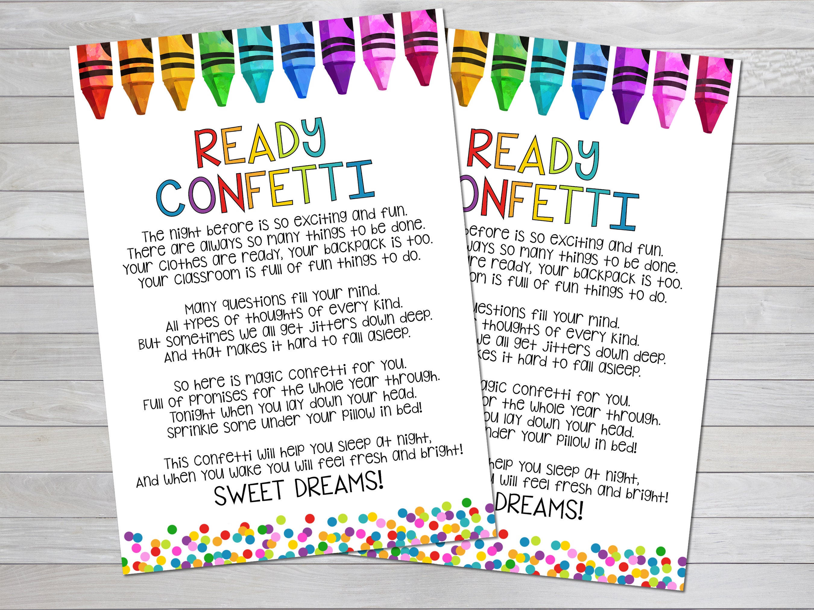 Ready Confetti - Night Before School - First Day of School Tag - Back to School Gift - Welcome Back to School - Kindergarten
