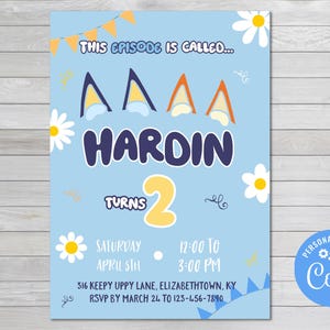 Blue Dog Birthday Invite, Dog Birthday Invite, Kid&#39;s Birthday Invitation, Girl&#39;s Birthday Invite, Dog Themed Birthday Invite, Blue Dog Party