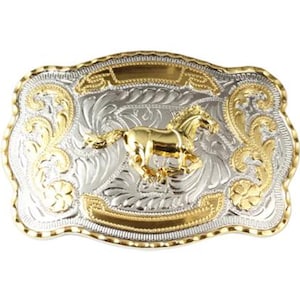 Western Belt Buckle Gold Quarter Horse Silver Engraved Large 1 1/2" Style 1. 5-1/2" x 3-7/8".