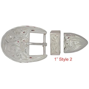 CLOSEOUT SALE: Engraved Silver Buckles, Loops, and Tips. 1/2", 5/8", 3/4", & 1". Style 2.