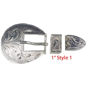 CLOSEOUT SALE: Engraved Plated Buckles, Loops, and Tips. 1/2", 5/8", 3/4", and 1". Style 1.