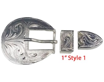 CLOSEOUT SALE: Engraved Plated Buckles, Loops, and Tips. 1/2", 5/8", 3/4", and 1". Style 1.