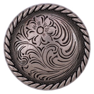1-1/2&quot; Vintage Silver Heavy Western Flower Design Engraved Concho