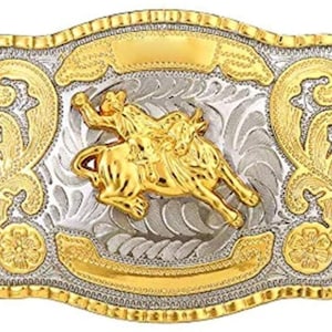 Style 1 5 1/2" x 4"  Details about    1 1/2" BIG GOLD BULL RIDING WESTERN BELT BUCKLE
