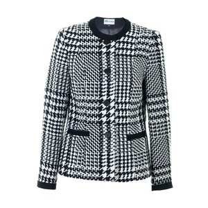 Busy Clothing Women's Navy and White Houndstooth Pattern Jacket with Round Neck