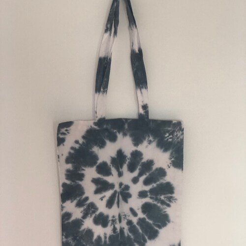 Black Canvas Tote Bag With Bleach Dye Pattern Etsy