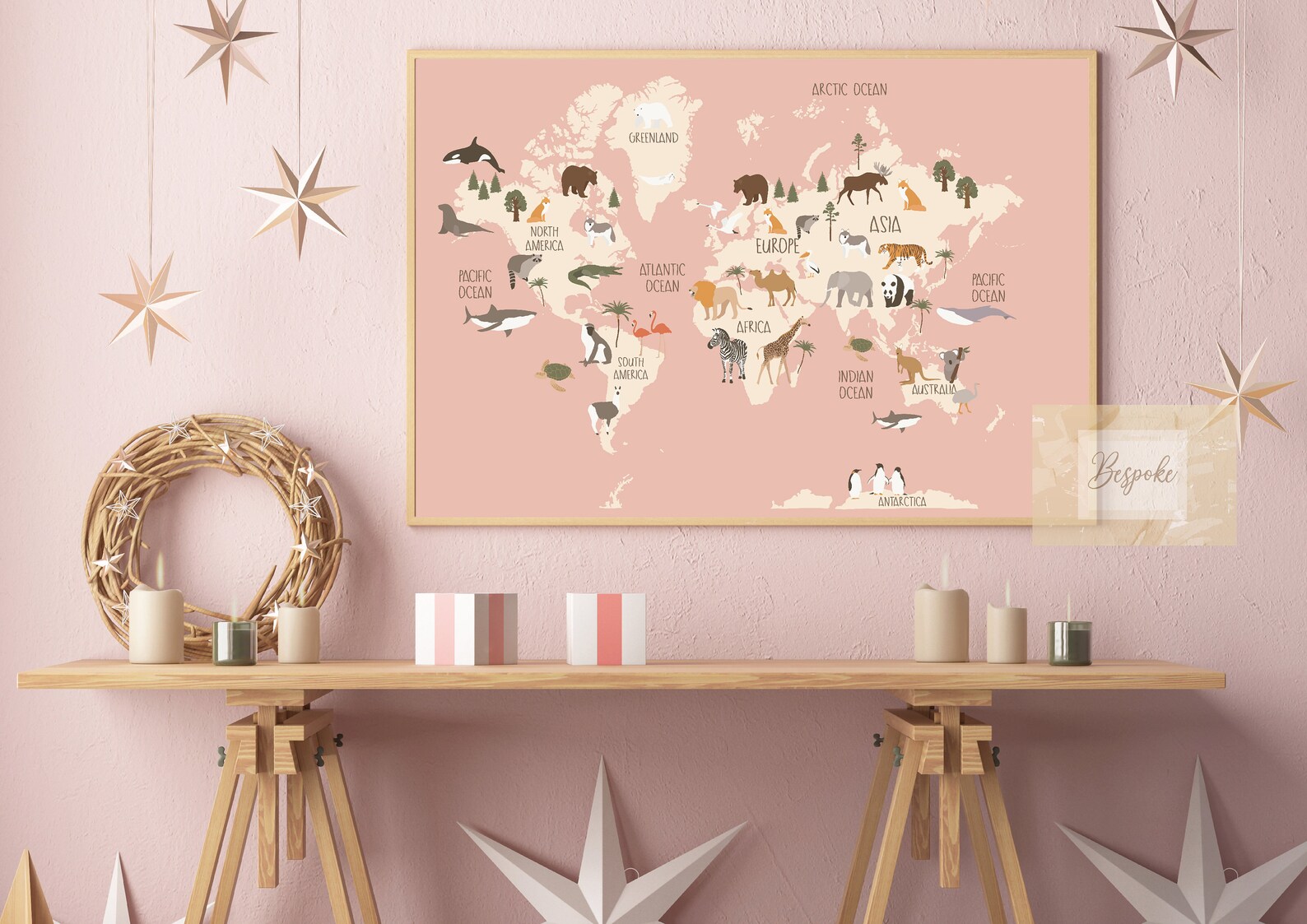 World Map Pink World Map Child Map Kids Map Child Etsy UK