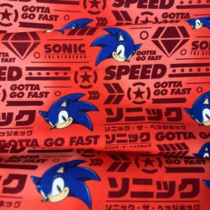 Fabric / By Yard / Sonic the Hedgehog / Sonic Fabrics / Character Cotton Fabric / Sonic Fabric / Quilting Cotton / Red Fabric