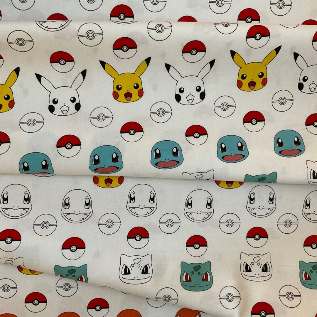 Pokemon / Fabric / White Pikachu / Robert Kaufman / Pokemon Fabric