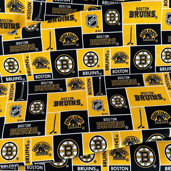 NHL Fabric / Boston Bruins Fabric / Yellow / Quilting Cotton Fabrics / Fabric by Yard / Broadcloth / NHL Cotton Fabrics