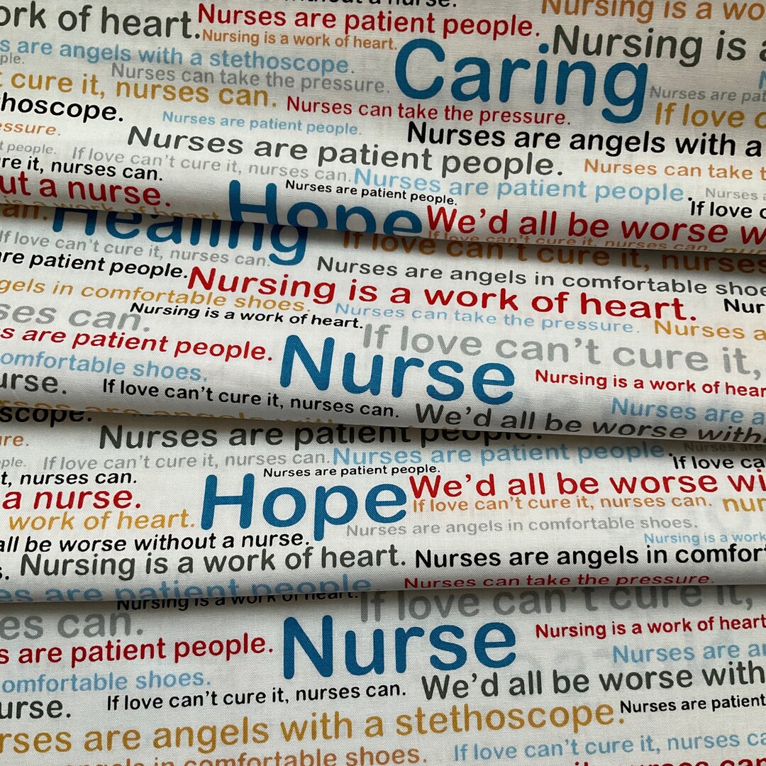 Fabric, Healthcare, Nurses, Nursing Medical Words Fabric, White Fabrics