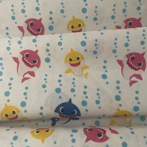 Fabric / Baby Shark  / Character Cotton Fabrics / Quilting Cotton / White Fabric / Kids Fabric / Cute Fabrics