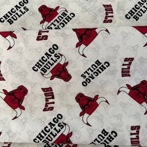 Tessuto NBA, Chicago Bulls, tessuto NBA in cotone con licenza, tessuto a doppia altezza, bianco, tessuto per trapuntatura, tessuti in cotone premium NBA