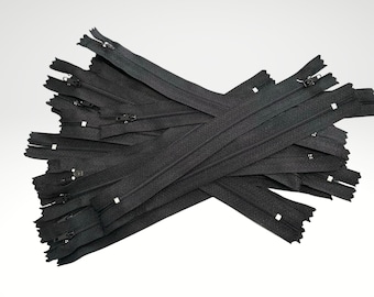 Zippers / Nylon / Black / 20 pieces / Free Shipping / Craft Supplies / Fasteners / Closures / Black Nylon Zipper