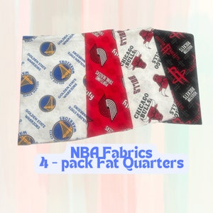 Confezione da 4 pezzi di pantaloni Fat Quarter NBA – Golden State Warriors, Portland Trail Blazers, Chicago Bulls e Houston Rockets – Tessuti per trapuntatura in cotone