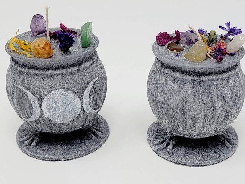Cauldron Candle With Crystals and Herbs Witch Cauldron Candle Etsy