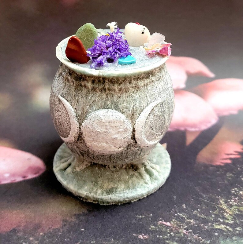 Cauldron Candle With Crystals and Herbs Witch Cauldron Candle Etsy