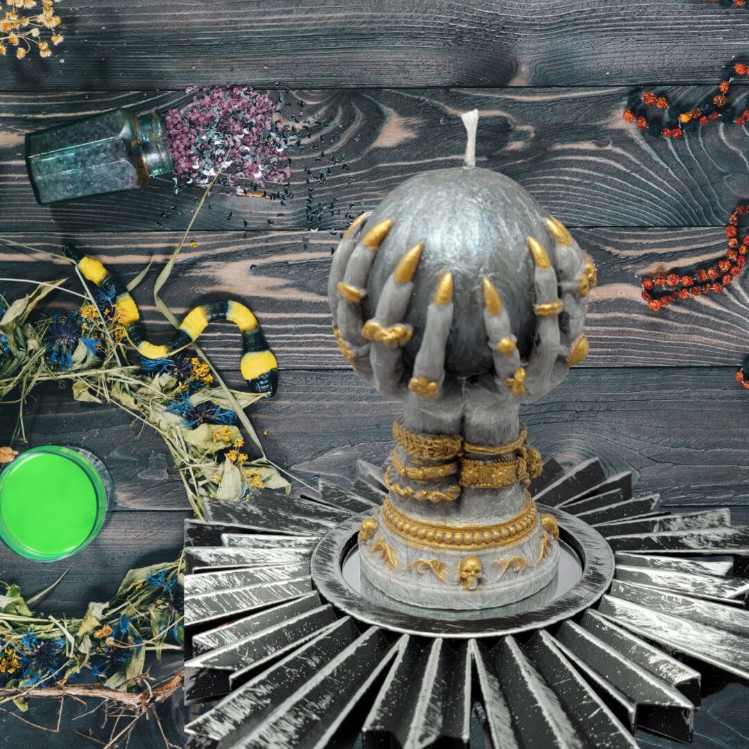 Divination Crystal Ball Candle: Witch Hand, Hidden Crystals - Etsy
