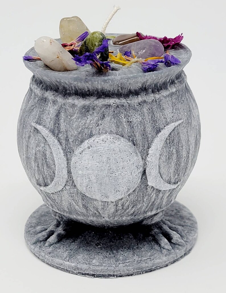 Cauldron Candle With Crystals and Herbs Witch Cauldron Candle Etsy