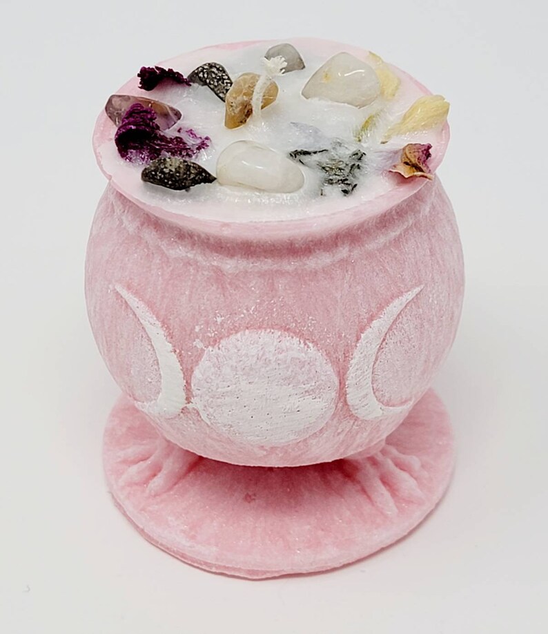 Cauldron Candle With Crystals and Herbs Witch Cauldron Candle Etsy