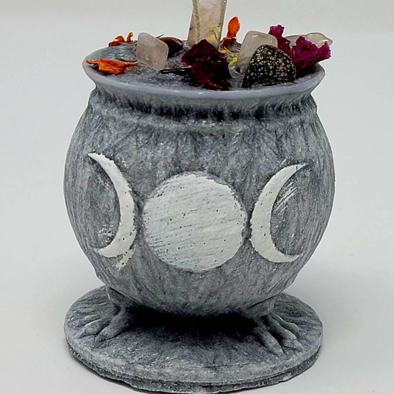 Cauldron Candle With Crystals and Herbs Witch Cauldron Candle Etsy
