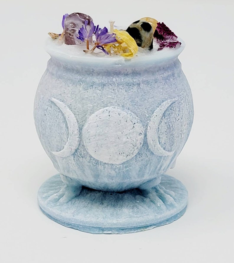 Cauldron Candle With Crystals and Herbs Witch Cauldron Candle Etsy