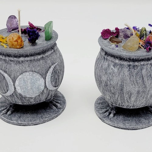 Cauldron Candle With Crystals and Herbs Witch Cauldron Candle Etsy
