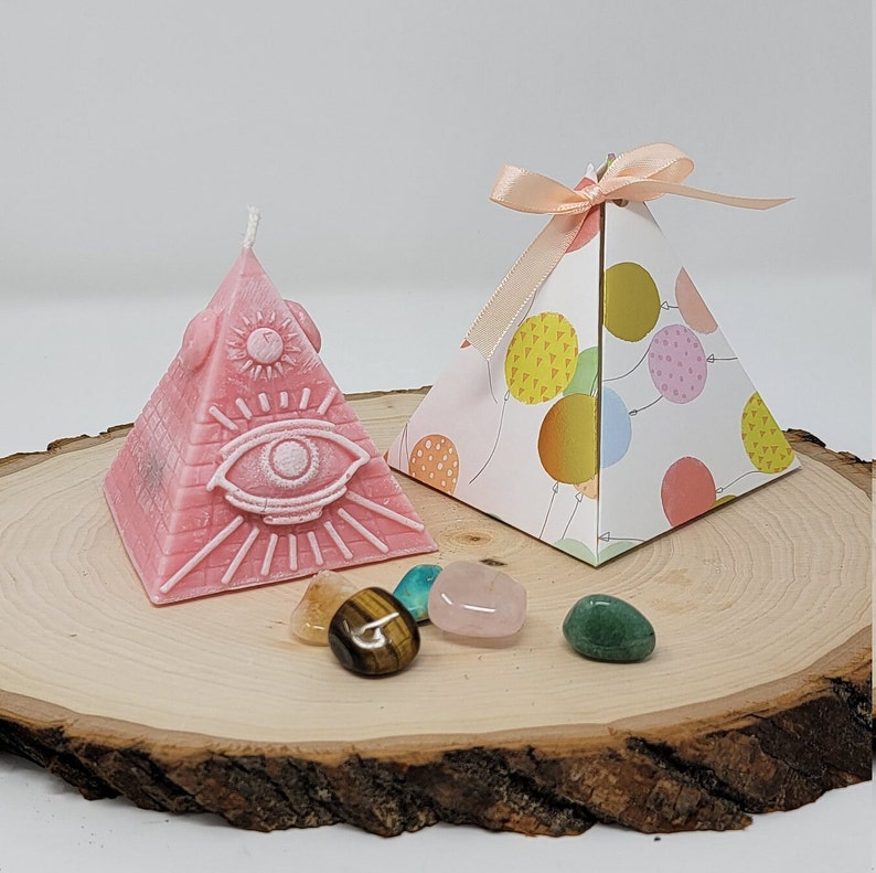 Evil Eye Pyramid Candle Pyramid Candle With Crystals Crystal Etsy