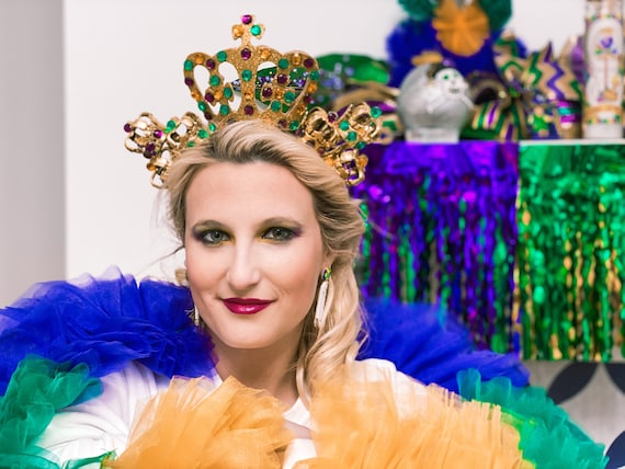 Glittered Mardi Gras Crown: Rhinestone Headband, Party  display picture 1