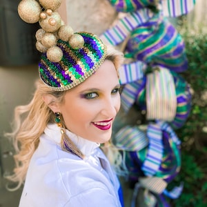 Mardi Gras Headband: Sequin Fascinator with Glitter Bead Dog