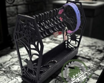 Gothic wooden jewelry holder with bat hangers
